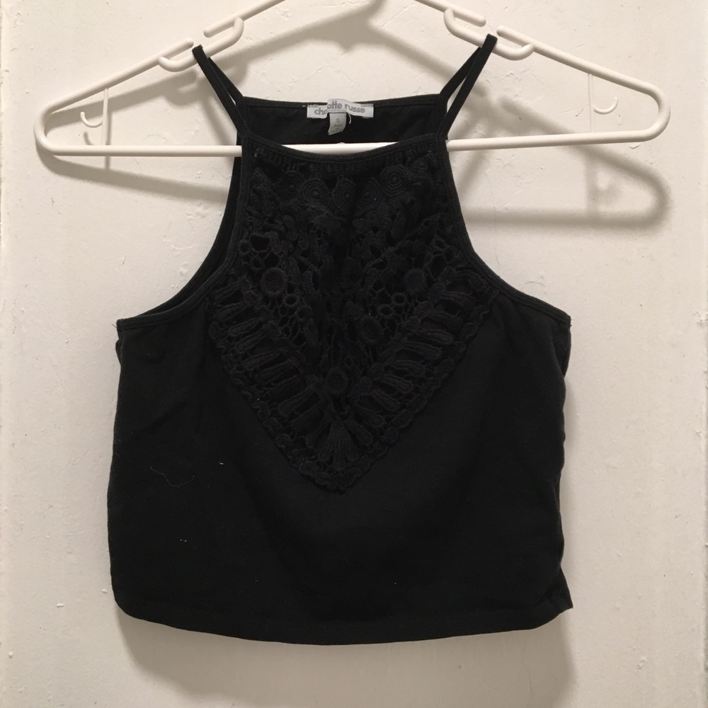 CROCHET HIGH-NECK CROPPED TANK